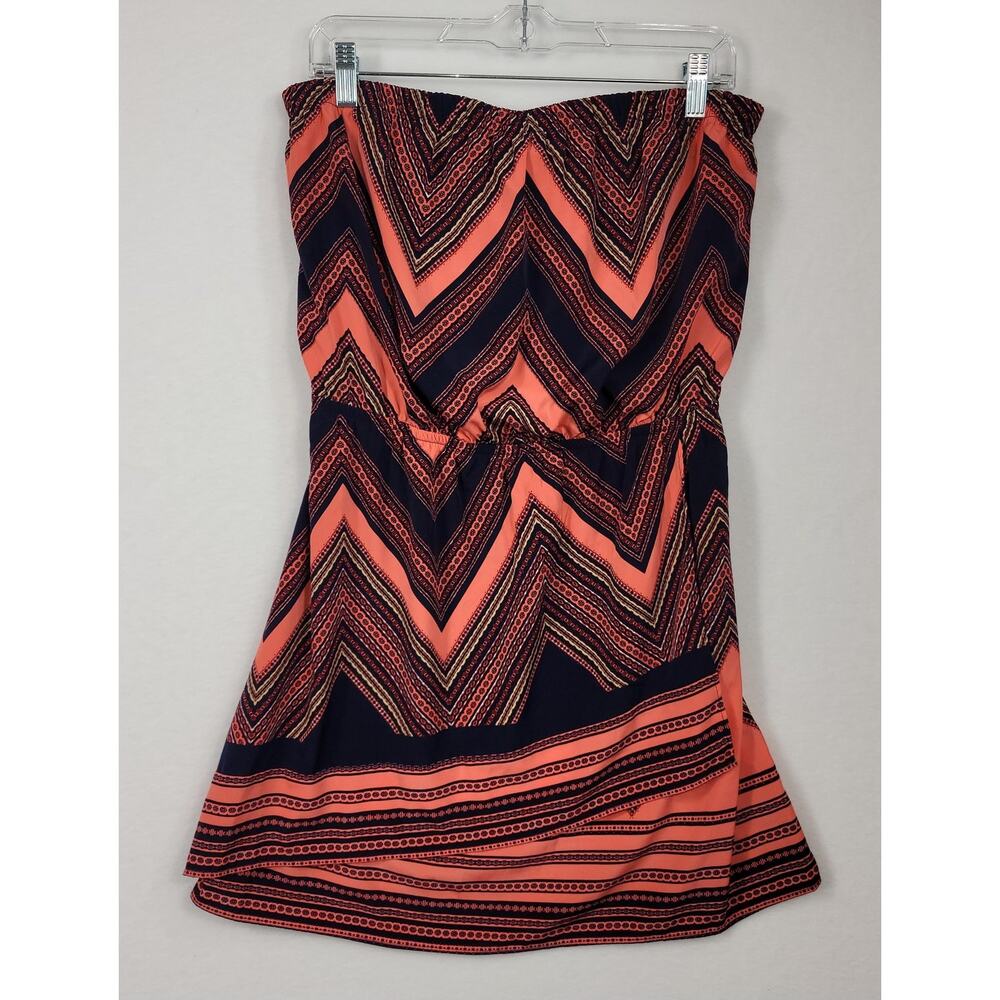 Express Dress Womens Medium Pink Chevron Strapless Sweetheart Short Sundress